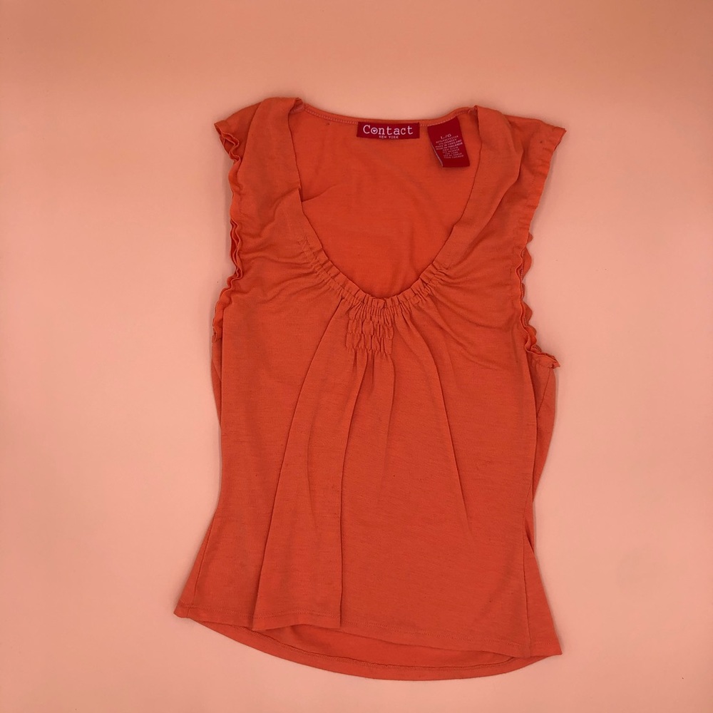 y2k Orange Tank Top with Gathered Neckline